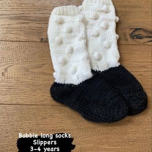 Knitted bobble long socks- slippers- 4-5 years